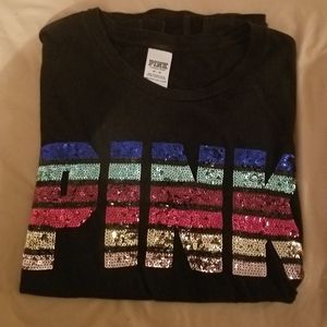 PINK Color stripes bling tshirt MED OVERSIZED